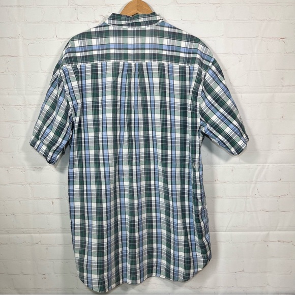 Eddie Bauer Plaid Button Up Shirt Mens Size XL Tall Blue Green Colorful Outdoor - Picture 10 of 10